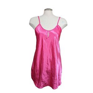 Vintage Slip Dress Hot Pink Chemise Nighty Size Medium Sexy Silky Shiny Straps